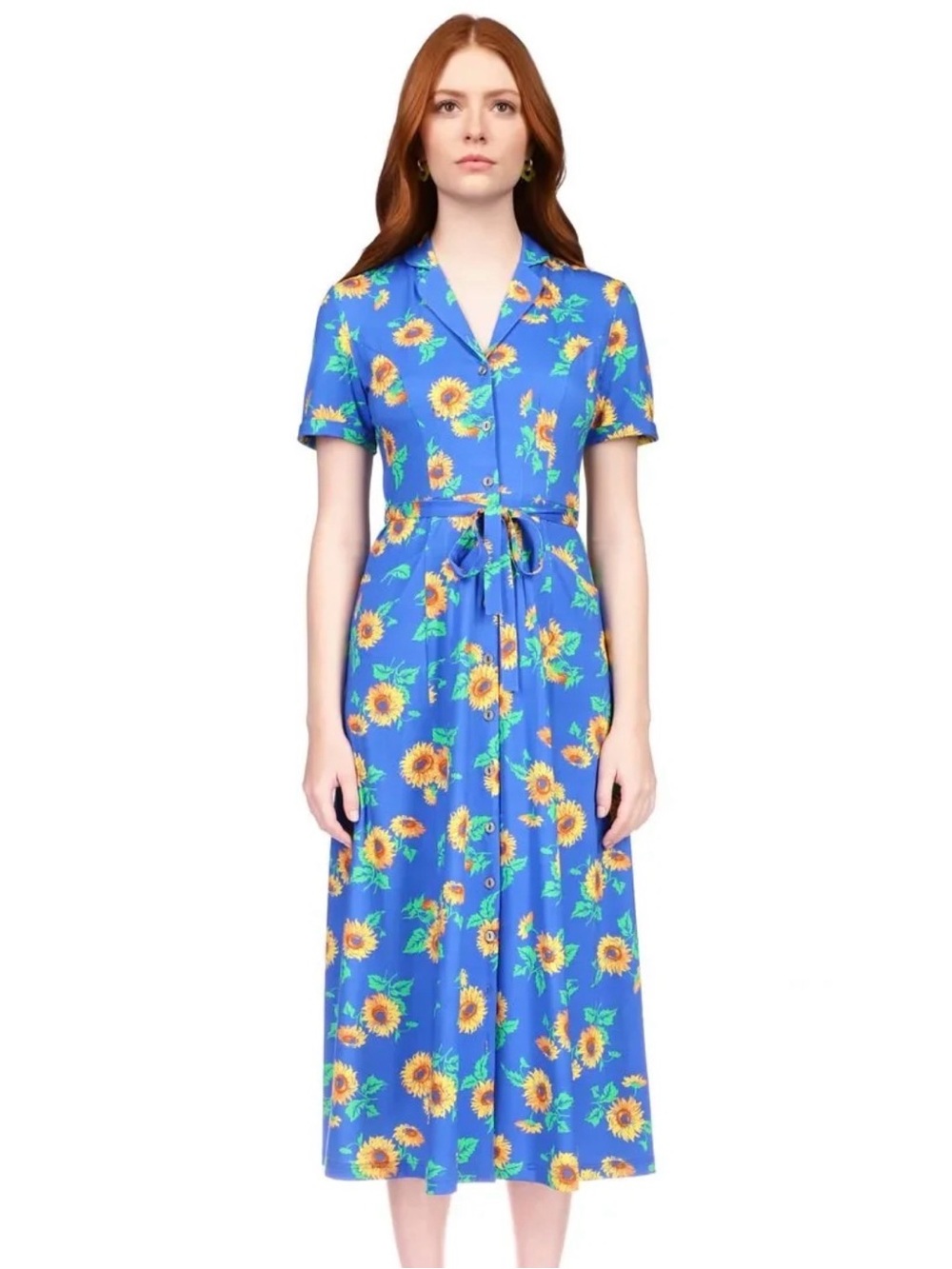HVN Maria Dress in Blue Sunflower - Picture 3 of 8